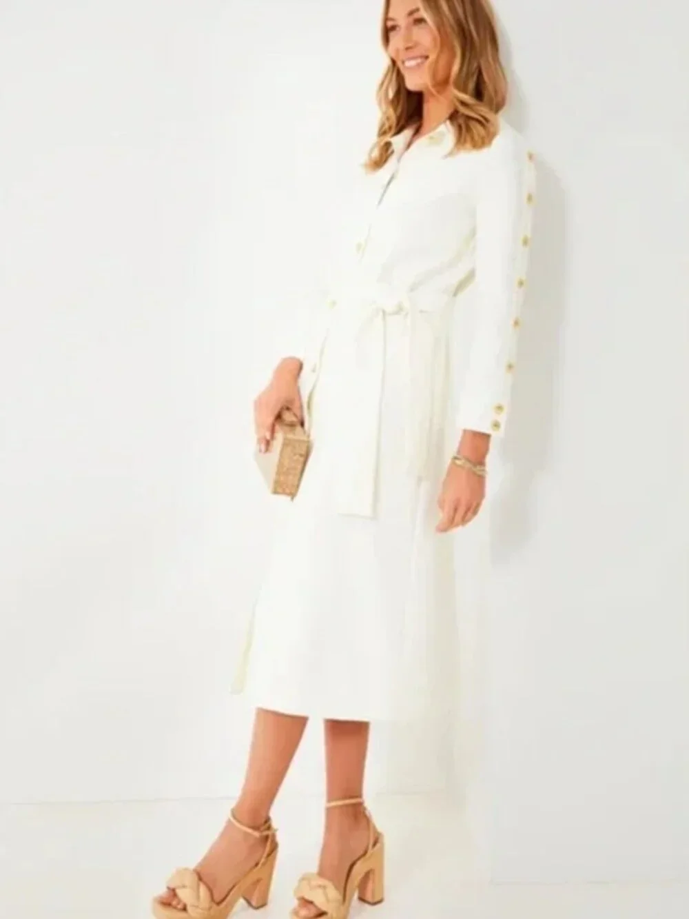 TUCKERNUCK Sarah Creme Belted Midi Dress NWT Large